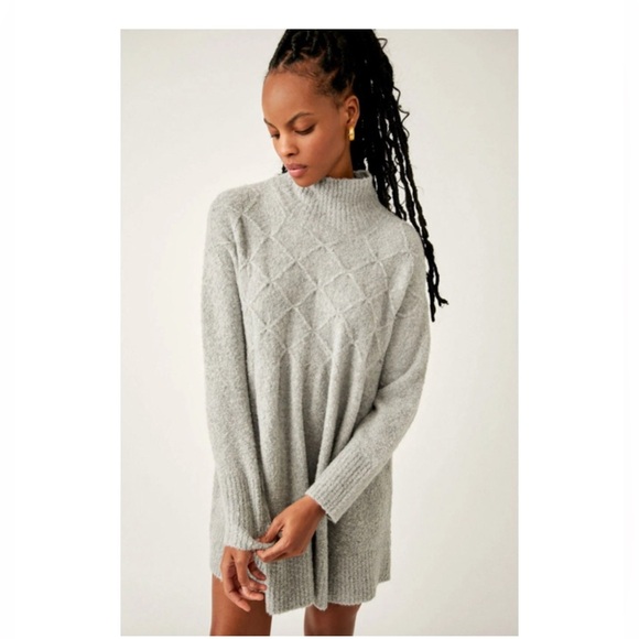 Free People Jaci Sweater Dress Gray Small Turtleneck Babydoll Wool Blend - Picture 3 of 11